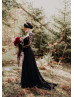 Long Sleeves Black Lace Wedding Dress Photoshoot Dress